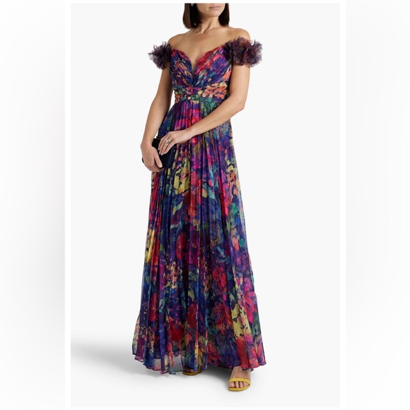 Marchesa Notte Off The Shoulder Multicolor Floral Maxi Gown - Picture 2 of 7